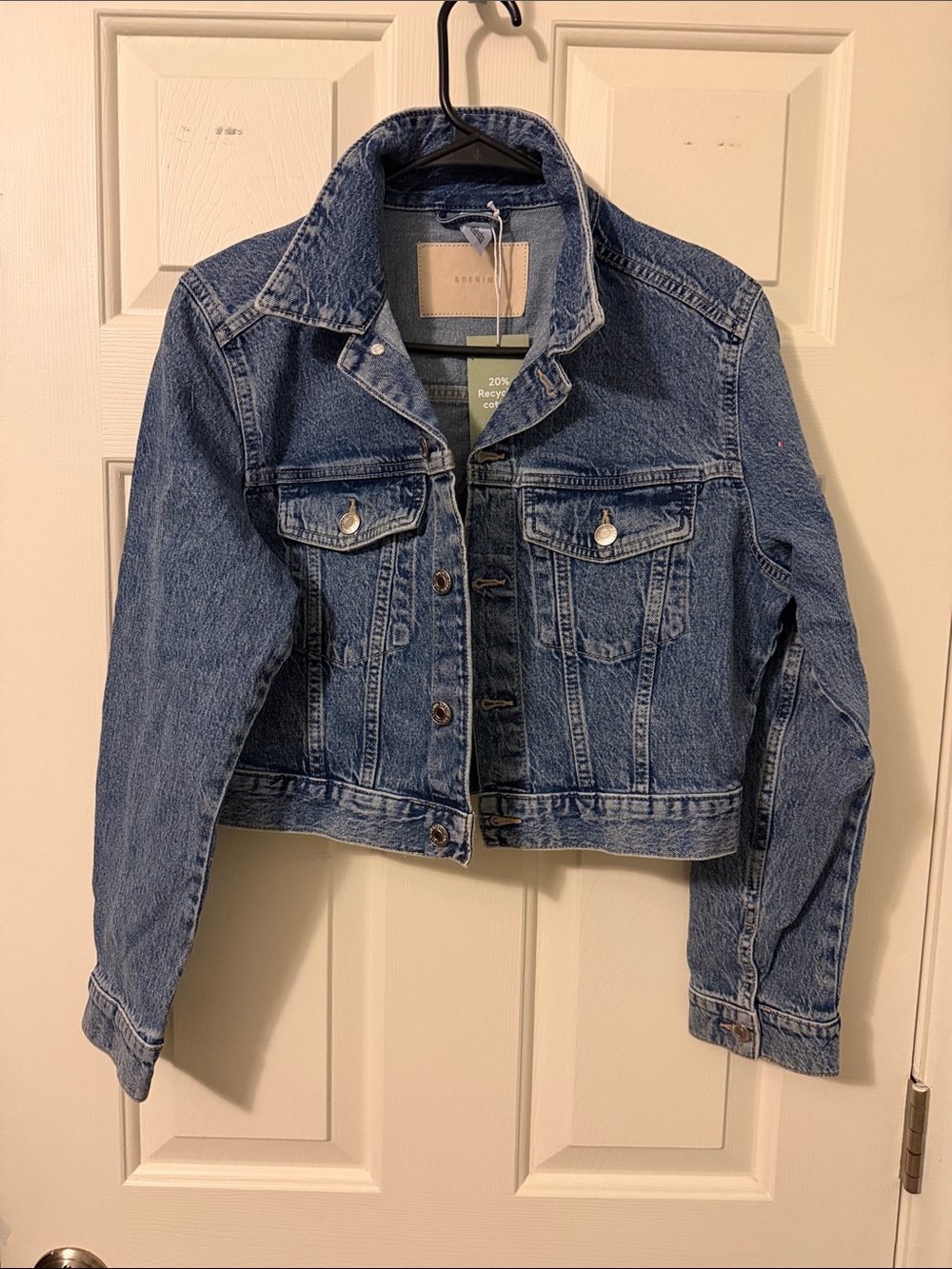 H&M &Denim Classic Blue Denim Jacket - Women's Cropped Trucker